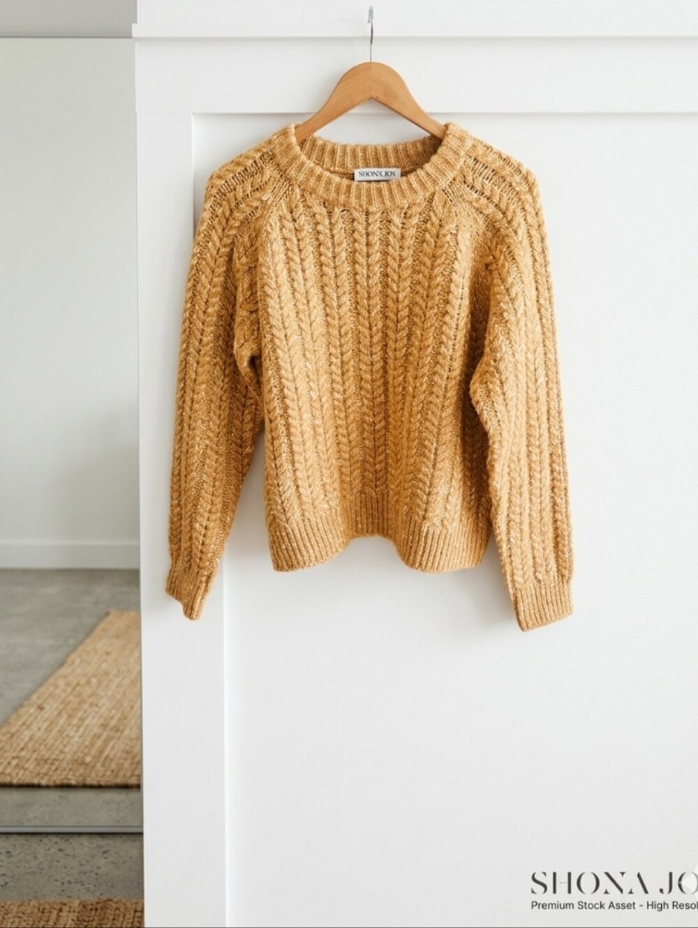 Shona Joy Honey Mustard Cable Knit Crew Neck Sweater Size Medium